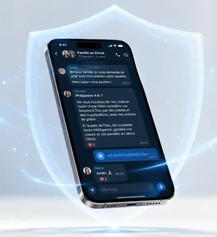 Une conversation de groupe dans ConnectStar, avec des messages et une note vocale.